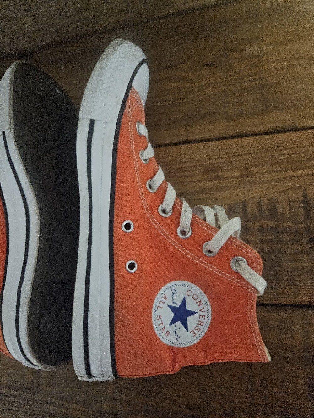 Dreamcicle Orange Canvas High-Top Converse Sneakers - Mens 5 / Womens 7 - Picture 5 of 8